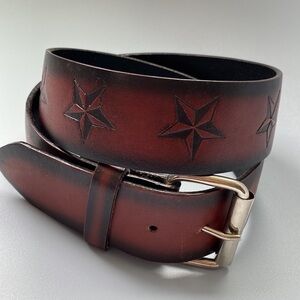 HOT TOPIC GENUINE LEATHER BELT Men’s 34 Brown Tulled Stars Western Cowboy